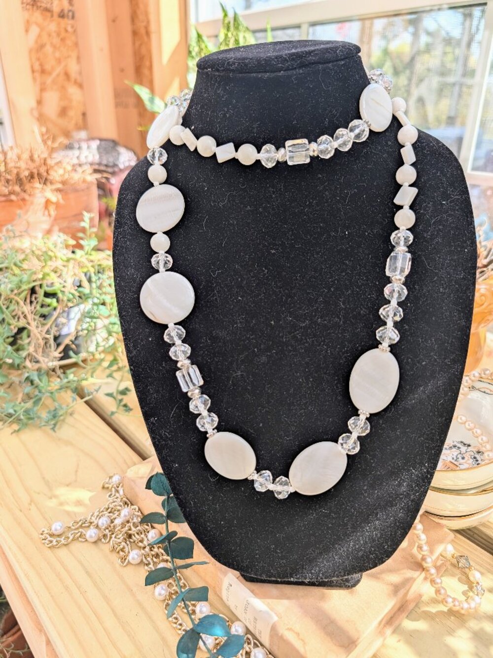 Vintage Mother of Pearl, Abalone, & Crystal Beaded Necklace